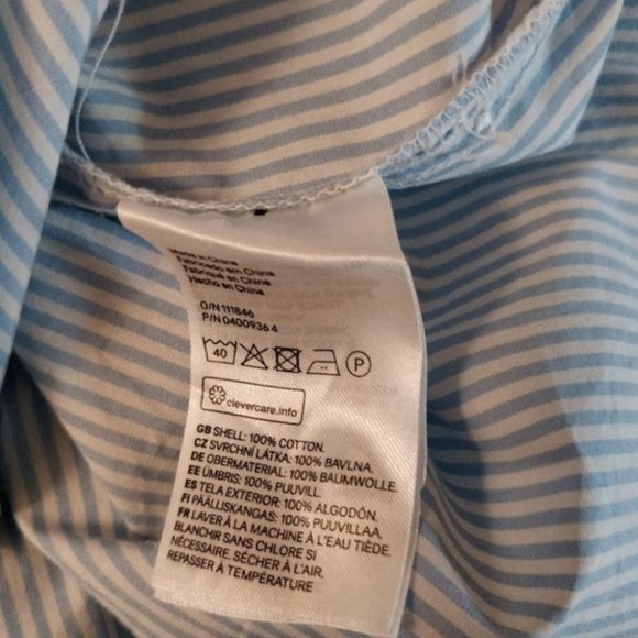 H & M Pinstripe Blue and White Menswear Inspured Long Tuxedo Blouse - Picture 6 of 7